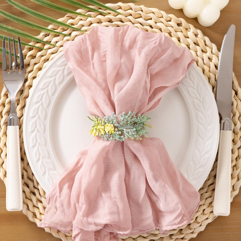Socomi Pink Cheesecloth Napkins Easter Spring Cheese Cloths Gauze Set of 10 Boho Washable Dinner Table Napkins for Wedding Party Baby Shower Birthday Party Decor - Image 1