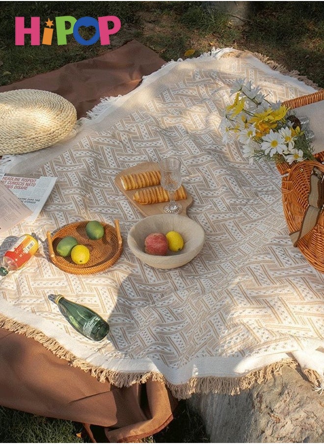 HIPOP 180x230cm Camping Blanket, Cotton Picnic Blanket, Beach Blanket, Portable Picnic Mat with Tassels for Camping, Outdoor, Garden, Park, and Home Use  - Image 2