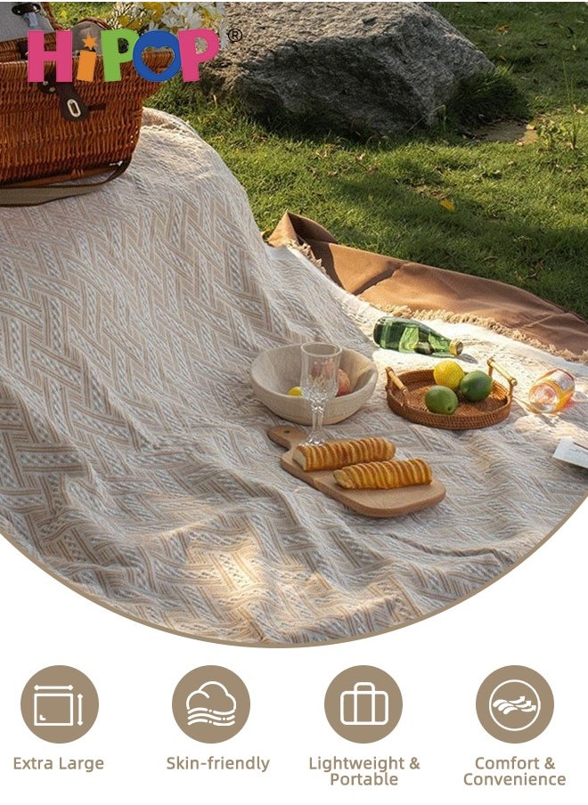 HIPOP 180x230cm Camping Blanket, Cotton Picnic Blanket, Beach Blanket, Portable Picnic Mat with Tassels for Camping, Outdoor, Garden, Park, and Home Use  - Image 3
