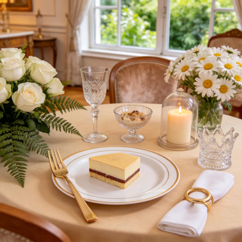 I00000 144 Small Plastic Dessert Plates Set Include 72 Pcs Gold Dessert Plates 7.5" with 72 Pcs Forks 7.5",Disposable Cake Plate,Fancy White Gold Plastic Small Plates for Party - Image 3