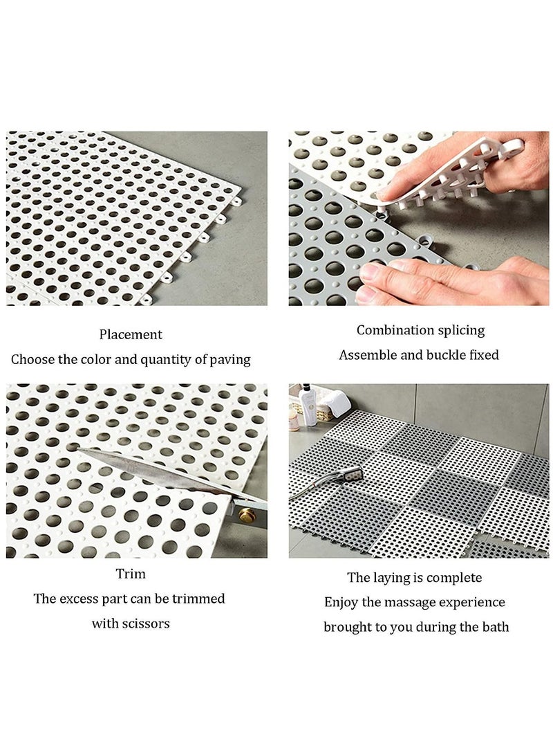 Non Slip Drainage Floor Tiles,12 Pack Interlocking Bath Floor Mat, 30x30cm Shower Mat with Drainage Holes for Bathroom, Kitchen, Pool (White and Grey) - Image 5