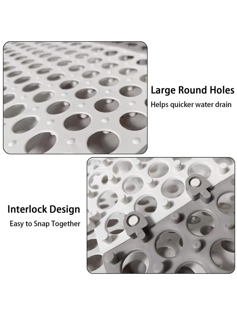 Non Slip Drainage Floor Tiles,12 Pack Interlocking Bath Floor Mat, 30x30cm Shower Mat with Drainage Holes for Bathroom, Kitchen, Pool (White and Grey) - Image 2