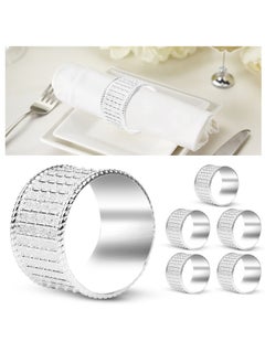 Excefore Napkin Ring Set of 6, Silver Stainless Steel Bead Side Metal Napkin Holder Ring, Simple Creative Napkin Buckle, European Metal Napkin Ring, for Dining, Anniversary, Birthday, Party of Table Setting  - Image 1