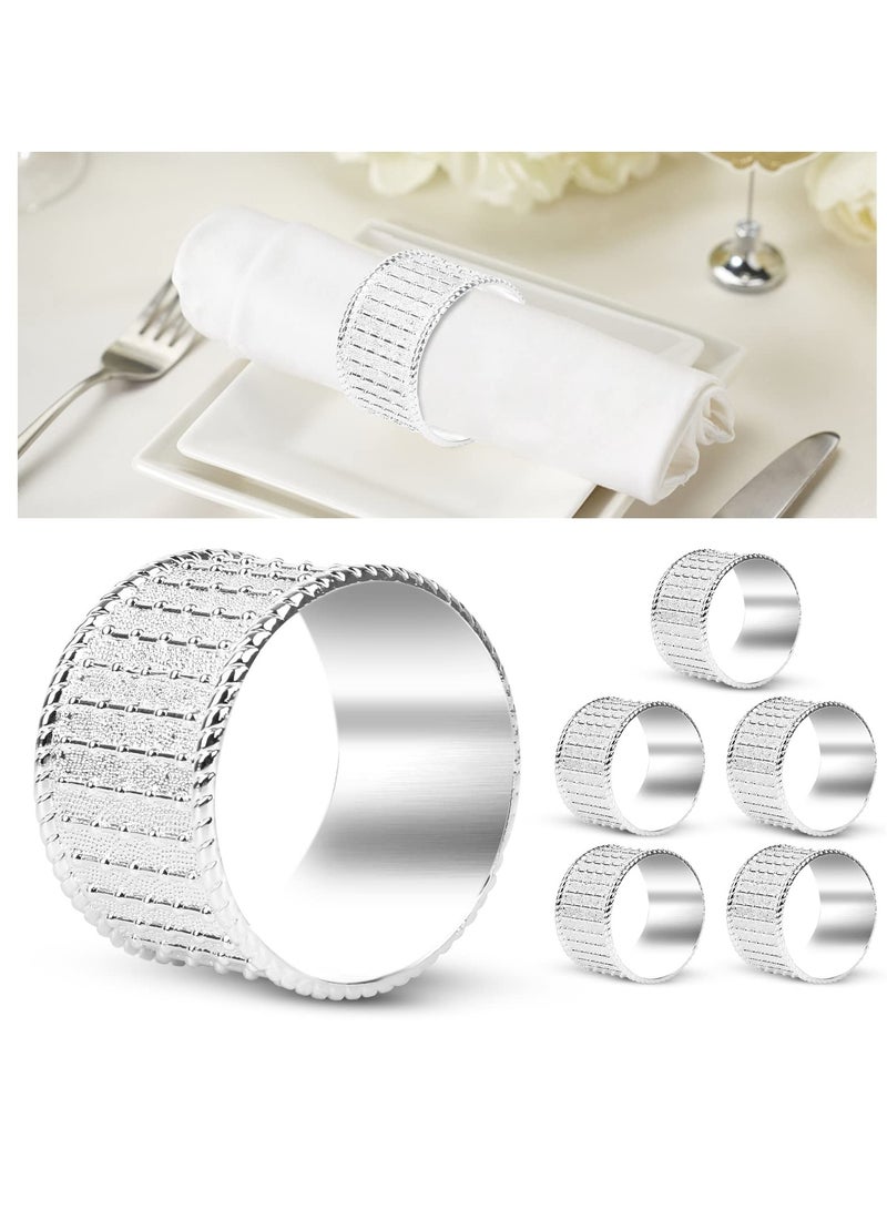 Excefore Napkin Ring Set of 6, Silver Stainless Steel Bead Side Metal Napkin Holder Ring, Simple Creative Napkin Buckle, European Metal Napkin Ring, for Dining, Anniversary, Birthday, Party of Table Setting - Image 1