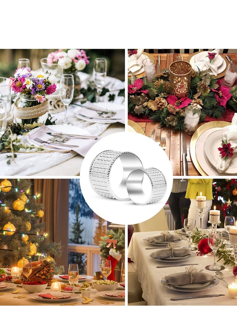 Excefore Napkin Ring Set of 6, Silver Stainless Steel Bead Side Metal Napkin Holder Ring, Simple Creative Napkin Buckle, European Metal Napkin Ring, for Dining, Anniversary, Birthday, Party of Table Setting - Image 4