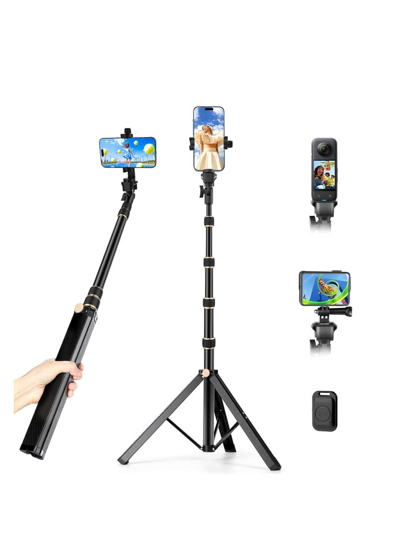 170 cm Extendable Tripod & Selfie Stick with Remote – Sturdy Aluminum Mobile Stand for Video Recording and Selfies