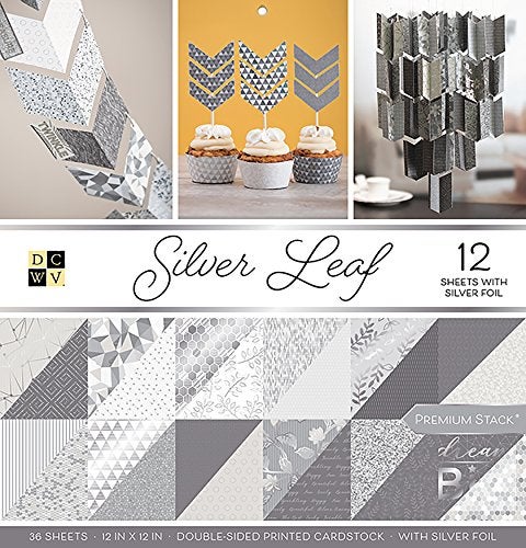 DCWV Printed Cardstock Paper 12x12 36 Sheets of Scrapbook Paper for Crafts and Card Making Double Sided Heavy Duty Cardstock with Foil Accents Silver Leaf
