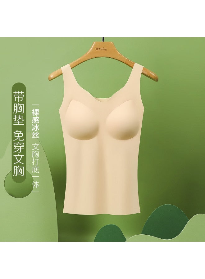 Red Bean Seamless Camisole With Built-In Pads, Breathable Icy Silk Tank Top For Women, Summer Layering Essential - Image 2