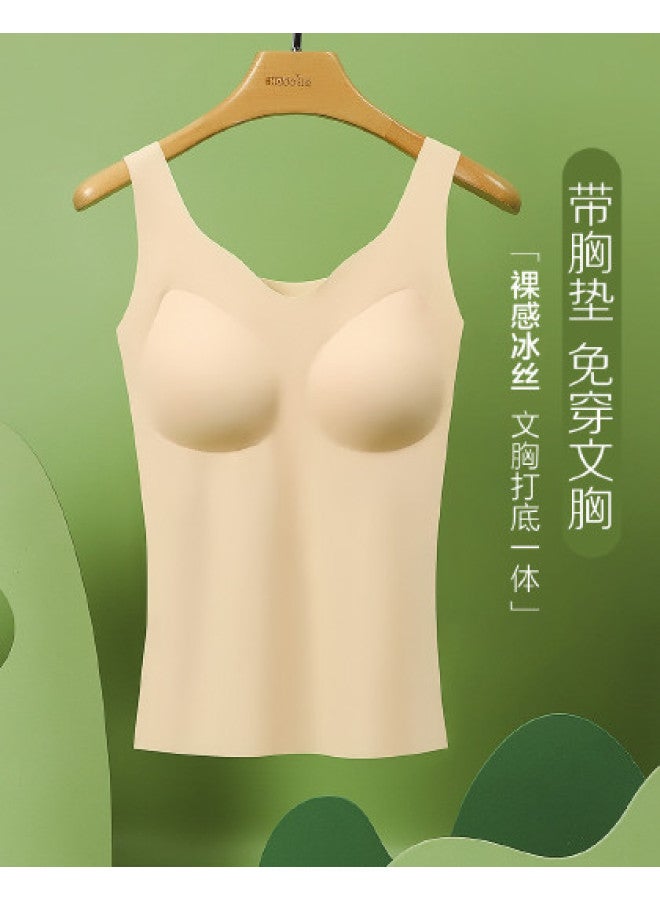 Red Bean Seamless Camisole With Built-In Pads, Breathable Icy Silk Tank Top For Women, Summer Layering Essential - Image 1