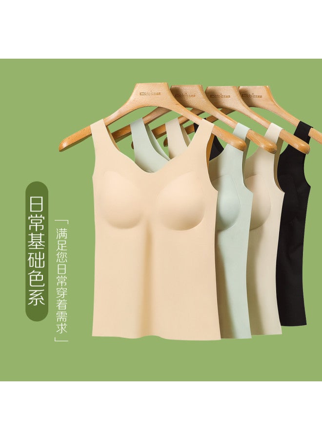 Red Bean Seamless Camisole With Built-In Pads, Breathable Icy Silk Tank Top For Women, Summer Layering Essential - Image 4