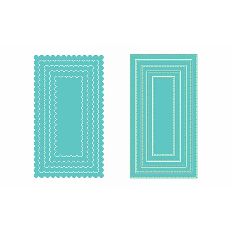 2 Pcs Stitched Mini Slim Line Stacklets Scallop Square Frames Metal Cutting Dies for DIY Scrapbooking Embossing Diecuts Craft Cardmaking Template Stencils Handmade Art Decoration Album Cardstock