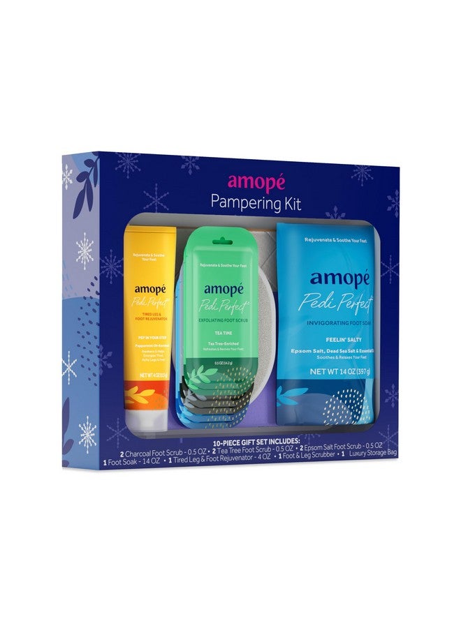Amope Amopé Pampering Kit Contains Charcoal Foot Scrub Tea Tree Foot Scrub Epsom Salt Foot Scrub Invigorating Foot Soak Tired Leg & Foot Rejuvenator Foot & Leg Scrubber And Luxury Storage Bag  - Image 1