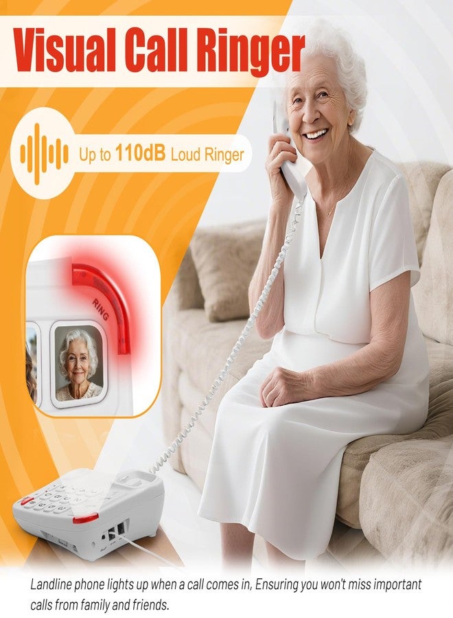 Uvital هاتف يوفايتال بزر كبير لكبار السن - هاتف أساسي بسيط لكبار السن، هاتف أرضي أبيض، هاتف منزلي لكبار السن - جرس معزز | مكبر صوت عالي | زر صورة للاتصال بضغطة واحدة - Image 4