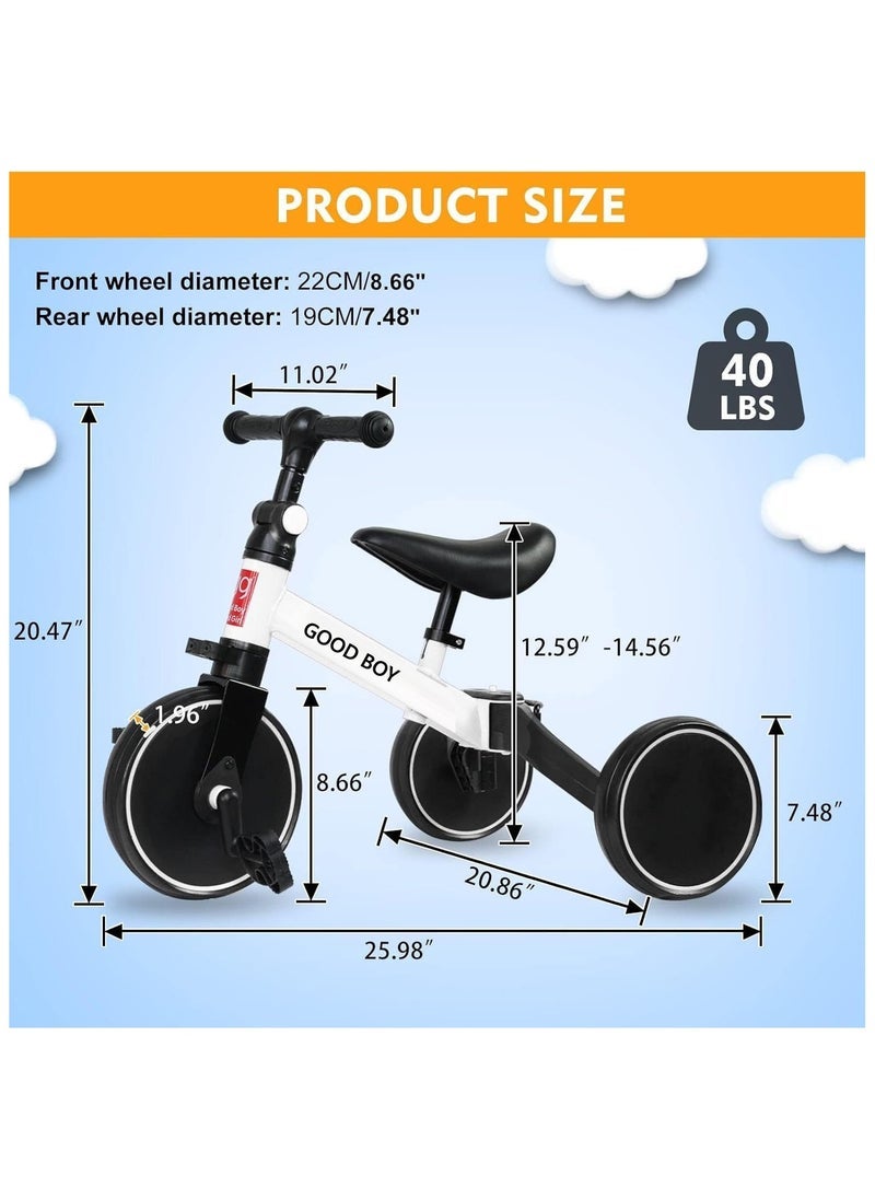 Good Boy 4 In 1 Kids Tricycle for Toddlers with Adjustable Seat and Handle – Versatile Trike for Boys and Girls, Perfect for Indoor and Outdoor Play, Safe and Durable White Toddler Bike with Easy Steering and Comfortable Design for Early Learning and Fun  - Image 3