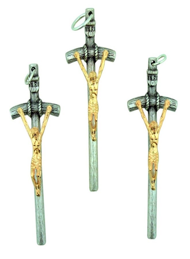 WJ Hirten Lot of 3 Silver Tone Papal Cross with Gold Plate Corpus 2 Inch Crucifix Wall Cross
