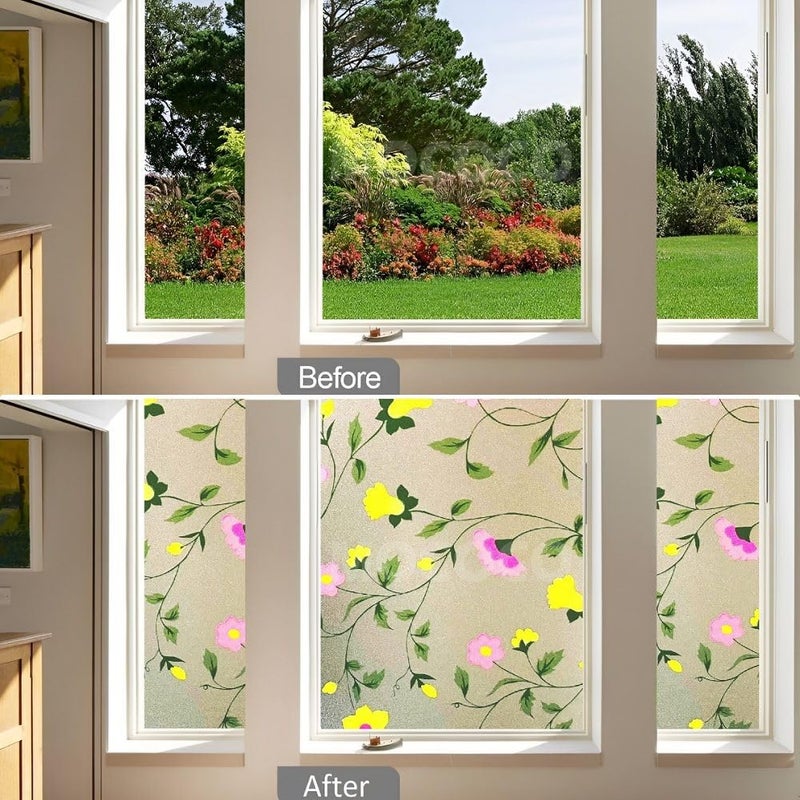 MOCOCO Premium Privacy Window Film Vinyl Frosted Self Adhesive Glass Film Decorative Window Stickers for Home Office Bathroom Kitchen Living Room - Spanish Floral Design - Image 4