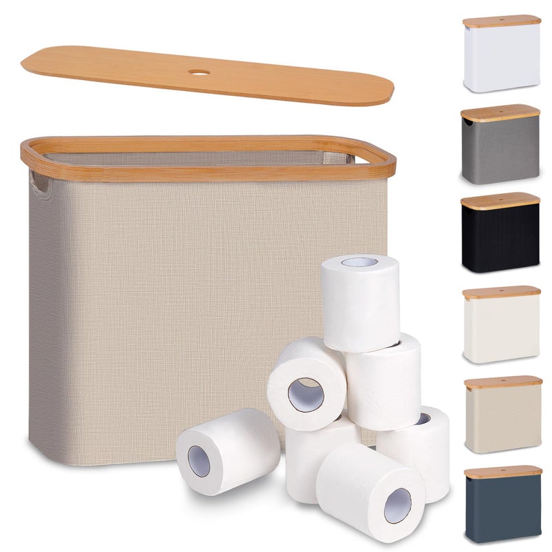efluky Toilet Paper Basket with Lid Toilet Paper Organizer for Bathroom Free Standing Toilet Paper Holder with Storage Brownbeige - Image 2