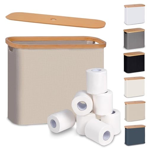 efluky Toilet Paper Basket with Lid Toilet Paper Organizer for Bathroom Free Standing Toilet Paper Holder with Storage Brownbeige - Image 1