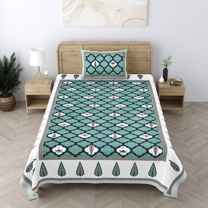 240 TC COTTON BEDSHEET FOR SINGLE BED DAMASK GREEN HERITAGE08 BEDSHEET SINGLE SIZE BED COTTONSINGLE BEDSHEETSINGLE BEDSHEET WITH 1 PILLOW COVER 60X90 INCH HANDCRAFTED BED SHEETS