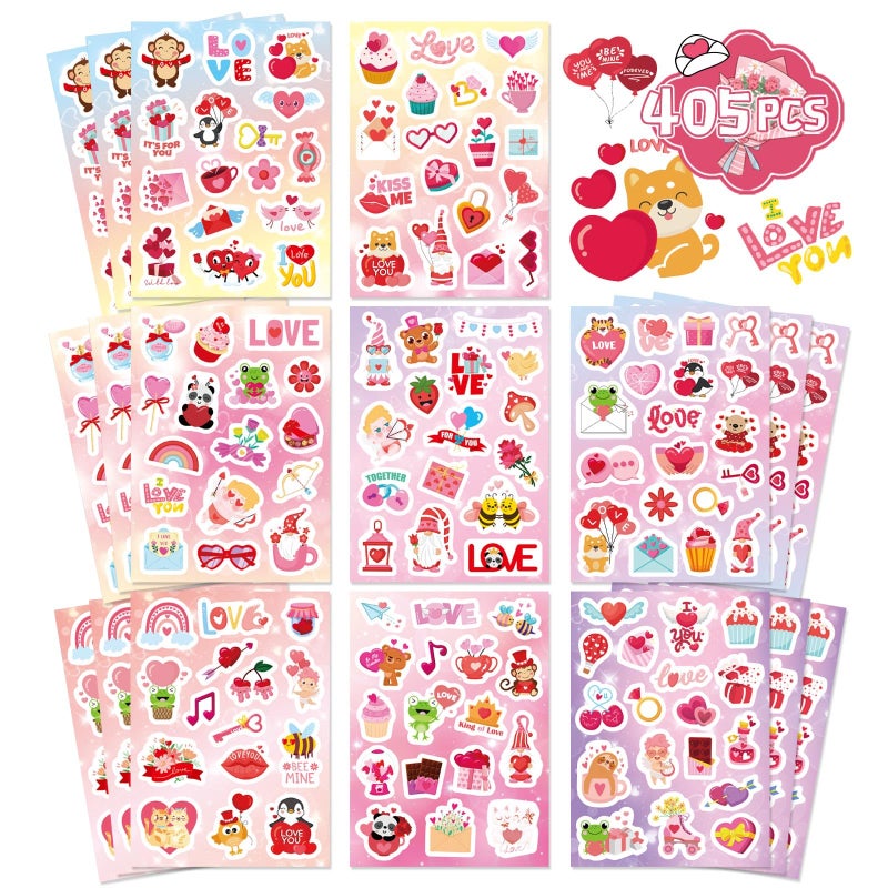 OTAITY Valentine Stickers 405 PCS Love Heart Stickers for Kids, Valentine Party Supplies, Favors, Decorations, Valentines Day Gift Decorations - Image 1