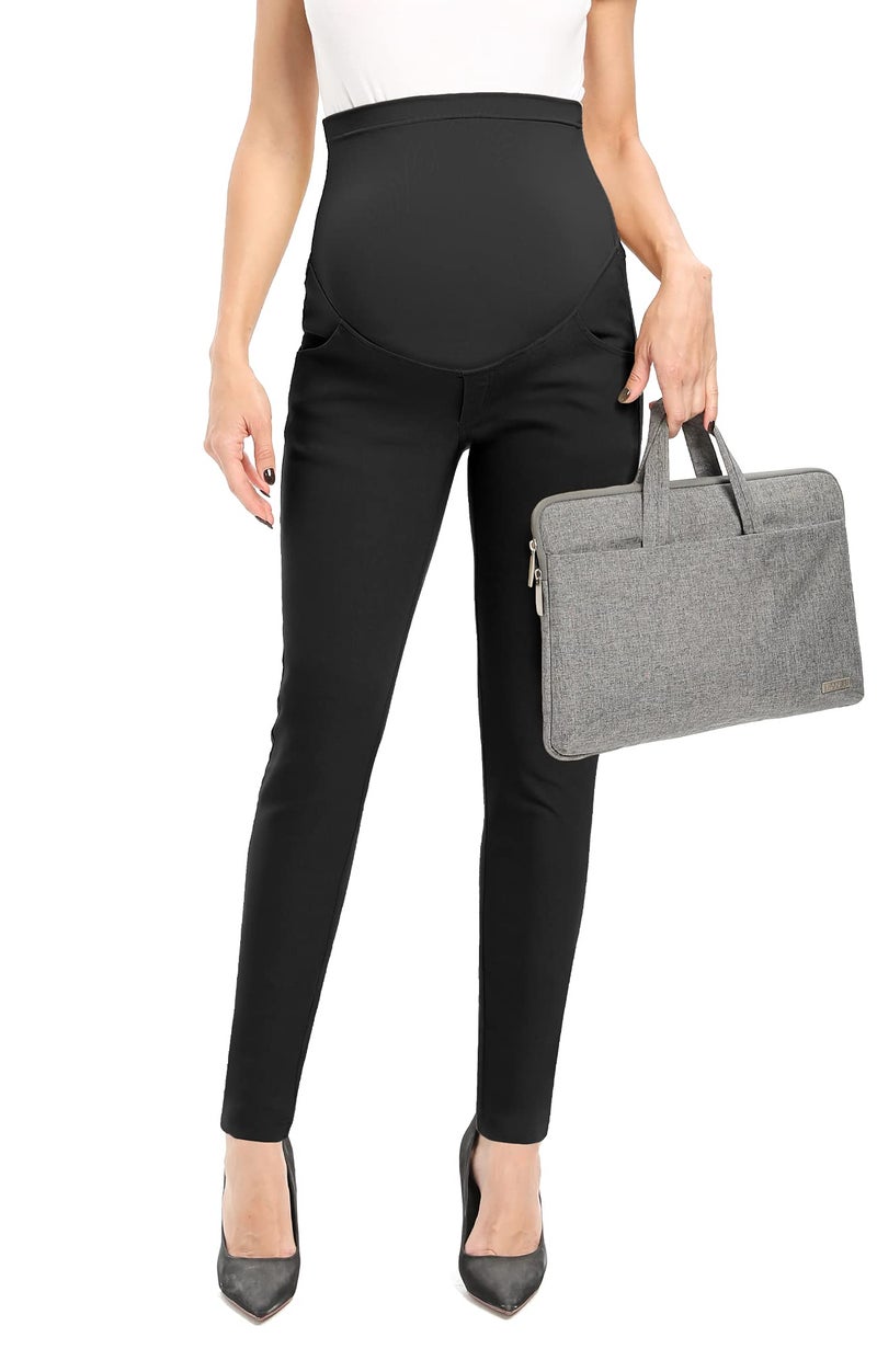 POSHGLAM Women's Maternity Pants Casual Work Pull-on Stretch Comfy Skinny Pregnancy Pants with Pockets(Black, Small) - Image 4