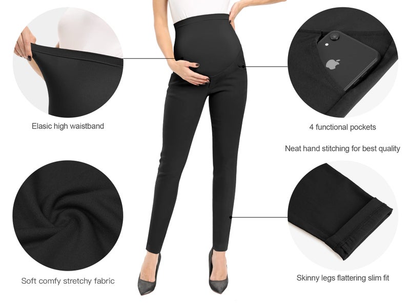 POSHGLAM Women's Maternity Pants Casual Work Pull-on Stretch Comfy Skinny Pregnancy Pants with Pockets(Black, Small) - Image 3