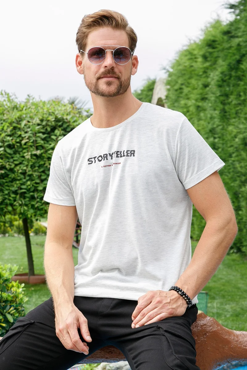 Buratti Text Printed Crew Neck Cotton Slim Fit T Shirt Men's T Shirt 541STORYTELLER