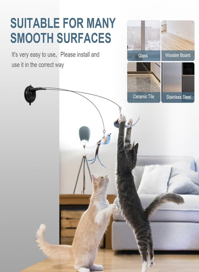 Ankilo Interactive Bird Simulation Cat Toy Set -2 Teaser Poles, 4 Replacement Birds, 1 Feather & 1 Mouse - Self-Stick Base for Realistic Hunting Fun - Image 4
