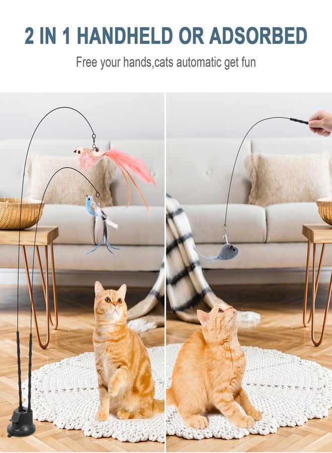 Ankilo Interactive Bird Simulation Cat Toy Set -2 Teaser Poles, 4 Replacement Birds, 1 Feather & 1 Mouse - Self-Stick Base for Realistic Hunting Fun - Image 3