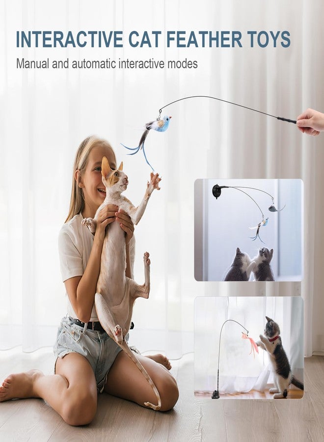 Ankilo Interactive Bird Simulation Cat Toy Set -2 Teaser Poles, 4 Replacement Birds, 1 Feather & 1 Mouse - Self-Stick Base for Realistic Hunting Fun - Image 2
