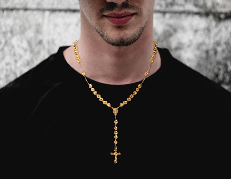 Savlano 14K Gold Plated Beaded Rosary Cross Necklace â€“ 6.5MM Crucifix Cross Medallion Rosary Chain Y-Necklace for Women & Men Religious Jewelry Comes in Gold, Gold-Rose-Silver with a Gift Box (Y) - Image 4