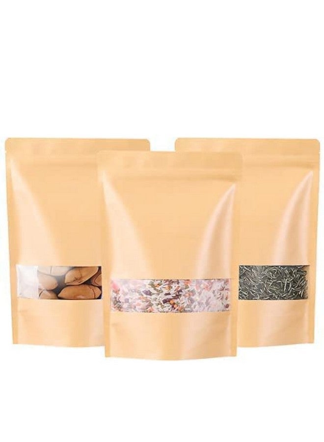 DEERA Stand Up Ziplock Reusable Airtight Kraft Paper Storage Pouch (Brown)(160mmX220mm)(Pack of 50) - Image 1