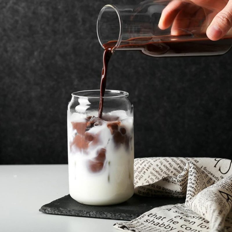 SMLJFO Glass with Bamboo Lids and Glass Tube 395 ml 2 pcs Tin Shaped Set for Ice Coffee Party Home Cocktail or Wine - Image 4