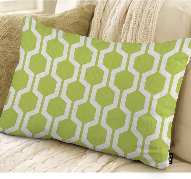 EKOBLA Hexagon Pattern Decorative Square Throw Pillow Covers Lime Green White Geometric Grid Polygon Farmhouse Rectangle Cushion Cover Pillowcases Cotton Linen Cushion Cover 12x20 Inches - Image 2