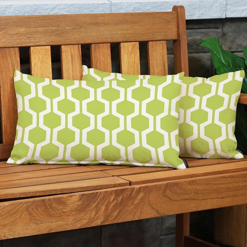 EKOBLA Hexagon Pattern Decorative Square Throw Pillow Covers Lime Green White Geometric Grid Polygon Farmhouse Rectangle Cushion Cover Pillowcases Cotton Linen Cushion Cover 12x20 Inches - Image 3