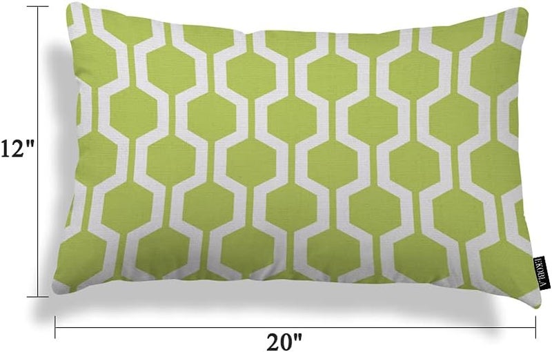 EKOBLA Hexagon Pattern Decorative Square Throw Pillow Covers Lime Green White Geometric Grid Polygon Farmhouse Rectangle Cushion Cover Pillowcases Cotton Linen Cushion Cover 12x20 Inches - Image 5