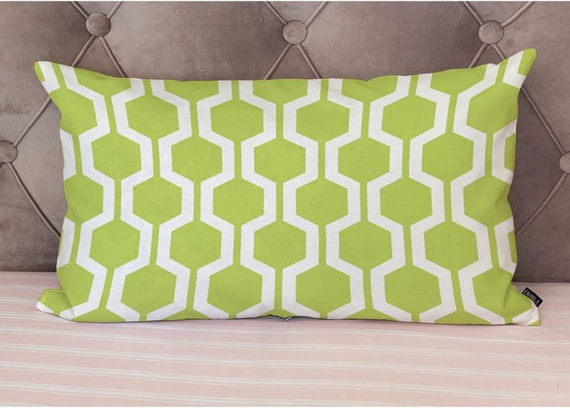 EKOBLA Hexagon Pattern Decorative Square Throw Pillow Covers Lime Green White Geometric Grid Polygon Farmhouse Rectangle Cushion Cover Pillowcases Cotton Linen Cushion Cover 12x20 Inches - Image 4