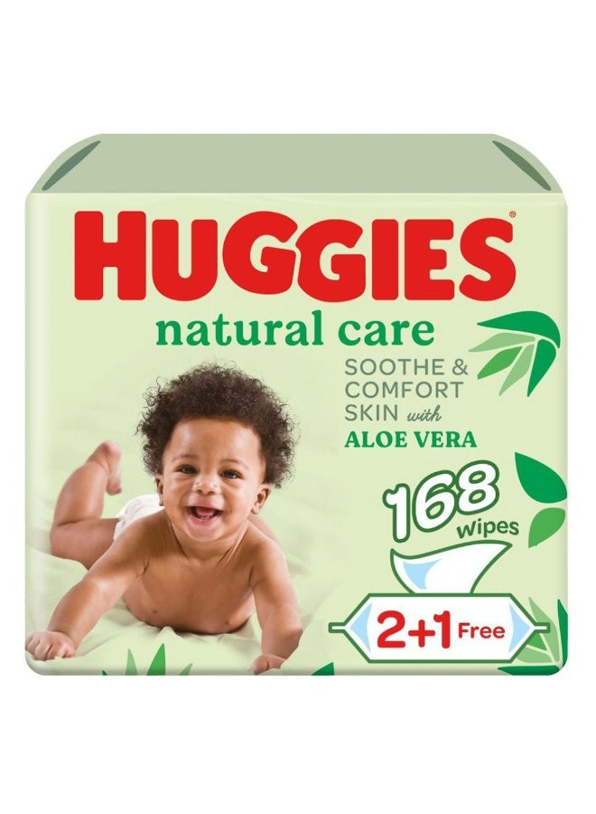 HUGGIES مناديل مبللة للأطفال من ناتشورال كير مع الألوة فيرا، عبوة من 168