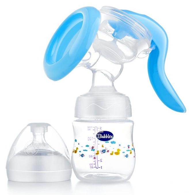 Bubbles Natural Built-in Breast Pump with Bottle – 150 ml (Blue)-Multishape