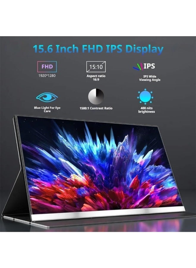 V2COM - V2COM 15.6 Inch Portable Monitor, 1080P Full HD Display, Ultra-Slim USB-C & Mini HDMI External Monitor, Compatible with Laptop, PC, Mac, PS5, Phone with Case Cover Included - Image 1