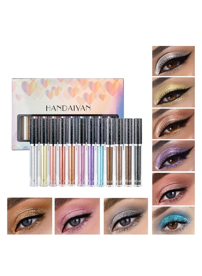 هاندايان مجموعة ظلال عيون سائل لامعة تدوم طويلاً 12 لونًا - Image 4
