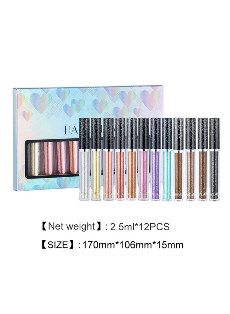 هاندايان مجموعة ظلال عيون سائل لامعة تدوم طويلاً 12 لونًا - Image 2