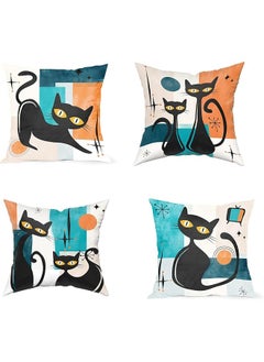 The Bros Black Cat Pillow Cover Mid Century Atomic Cat Cushion Covers Retro Pillows Halloween Throw Pillow Covers 16x16 for Modern Living Room Decor Set of 4  - Image 1