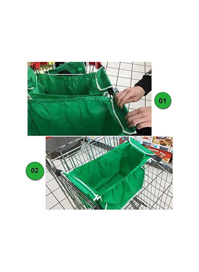 KASTWAVE Bag 2 Pcs Foldable Grocery Shopping Tote Bags With Handles Easy To Clean Clip On Shopping Cart (Green) - Image 3