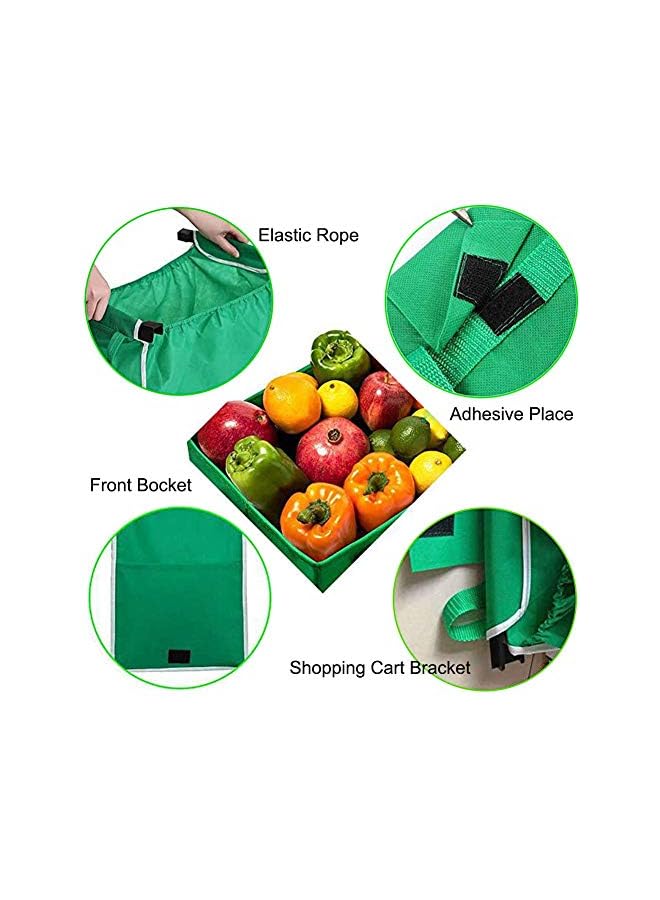 KASTWAVE Bag 2 Pcs Foldable Grocery Shopping Tote Bags With Handles Easy To Clean Clip On Shopping Cart (Green) - Image 4