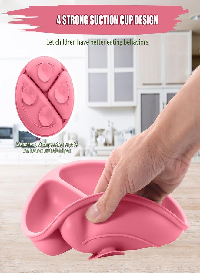 TONY STARK Baby Suction Plates for Baby Feeding with 4 Strong Suction Cups, Silicone Toddler Plates with Deep Divided for Kids to Feed Themselves, Dish Washer & Micro-Wave Oven Safe (Pink) - Image 2