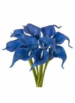 10 Pcs Real Touch Blue Calla Lily Bouquet, Artificial Flowers for Home Decor, Wedding Arrangements, and Special Occasions - Beautiful Fake Lilly Flowers.