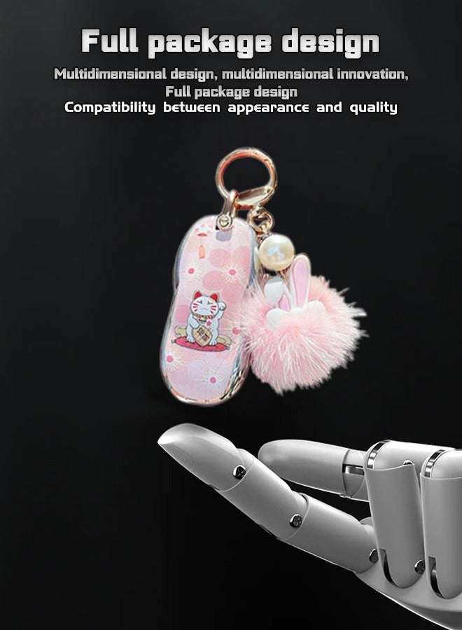 Generic Key protector, a car key protector suitable for Xiaomi su7, high-grade, female key chain, 2024, pink rabbit hair key chain. goodcar - Image 2
