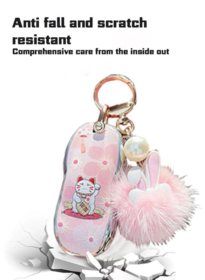 Generic Key protector, a car key protector suitable for Xiaomi su7, high-grade, female key chain, 2024, pink rabbit hair key chain. goodcar - Image 3