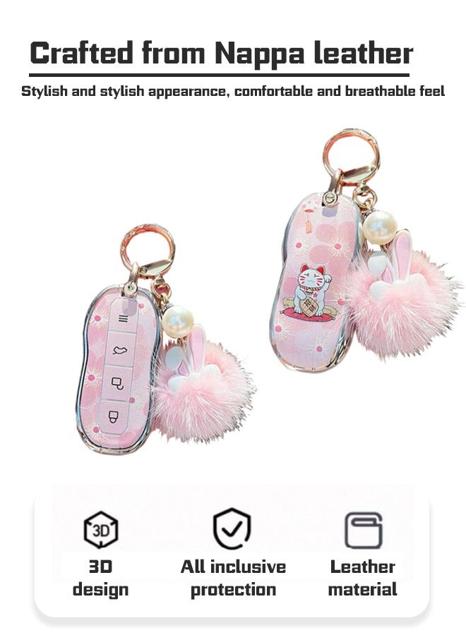 Generic Key protector, a car key protector suitable for Xiaomi su7, high-grade, female key chain, 2024, pink rabbit hair key chain. goodcar - Image 4